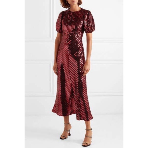 RIXO x Laura Jackson Daisy Velvet Trimmed Sequin Crepe Midi Maxi Dress S - Picture 8 of 15
